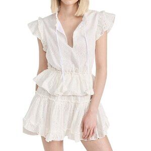 MISA LOS ANGELES Iliana Tiered Eyelet Mini Dress , Size L, White, New with tag